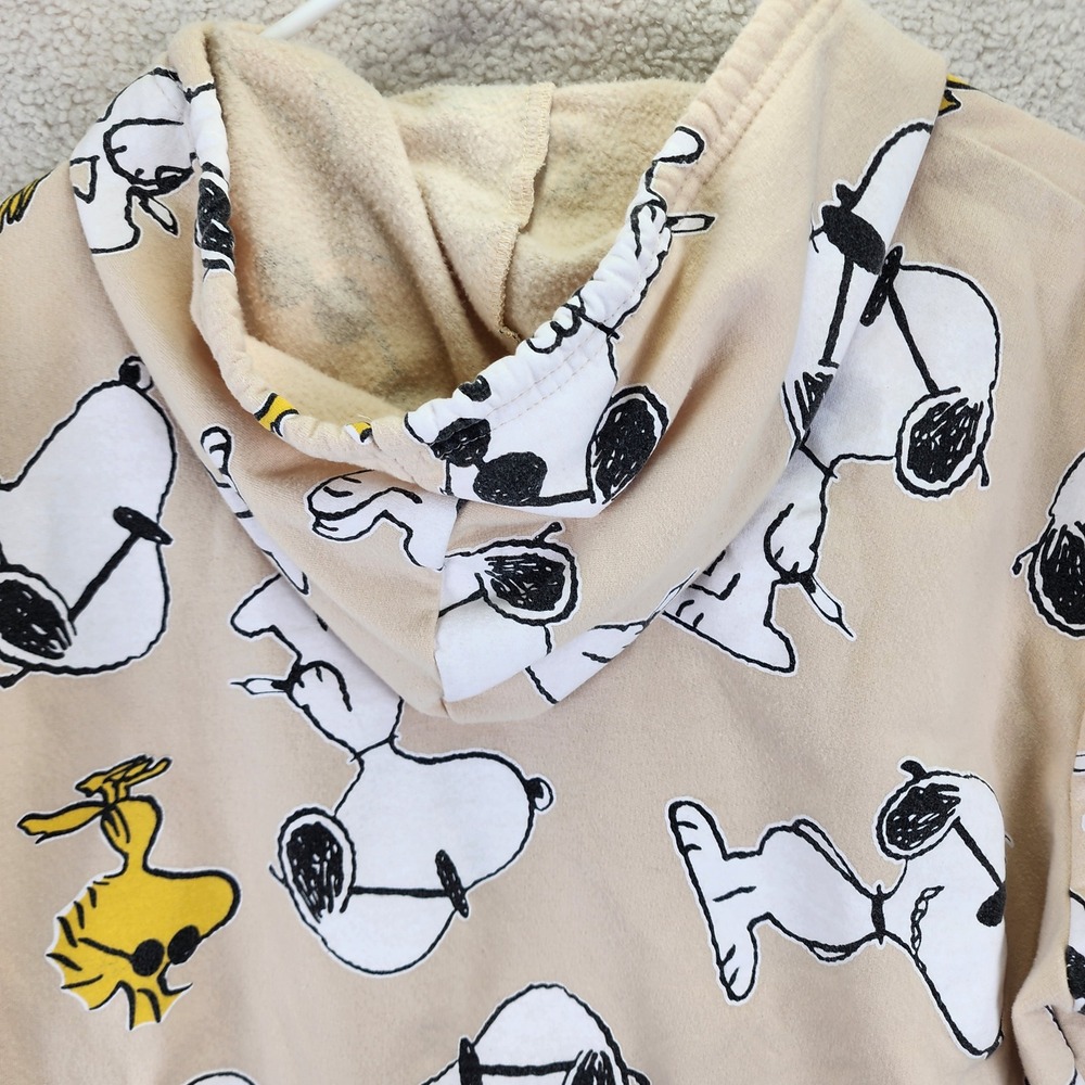 Peanuts Snoopy Woodstock All Over‎ Print Beige Hoodie Sweatshirt Women's XL - Picture 3 of 7